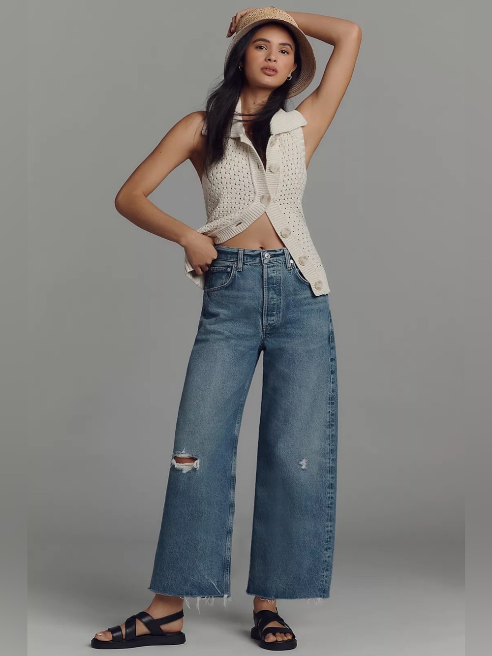 Citizens of Humanity Ayla Raw Hem Crop Solano Distressed Jeans Size 27